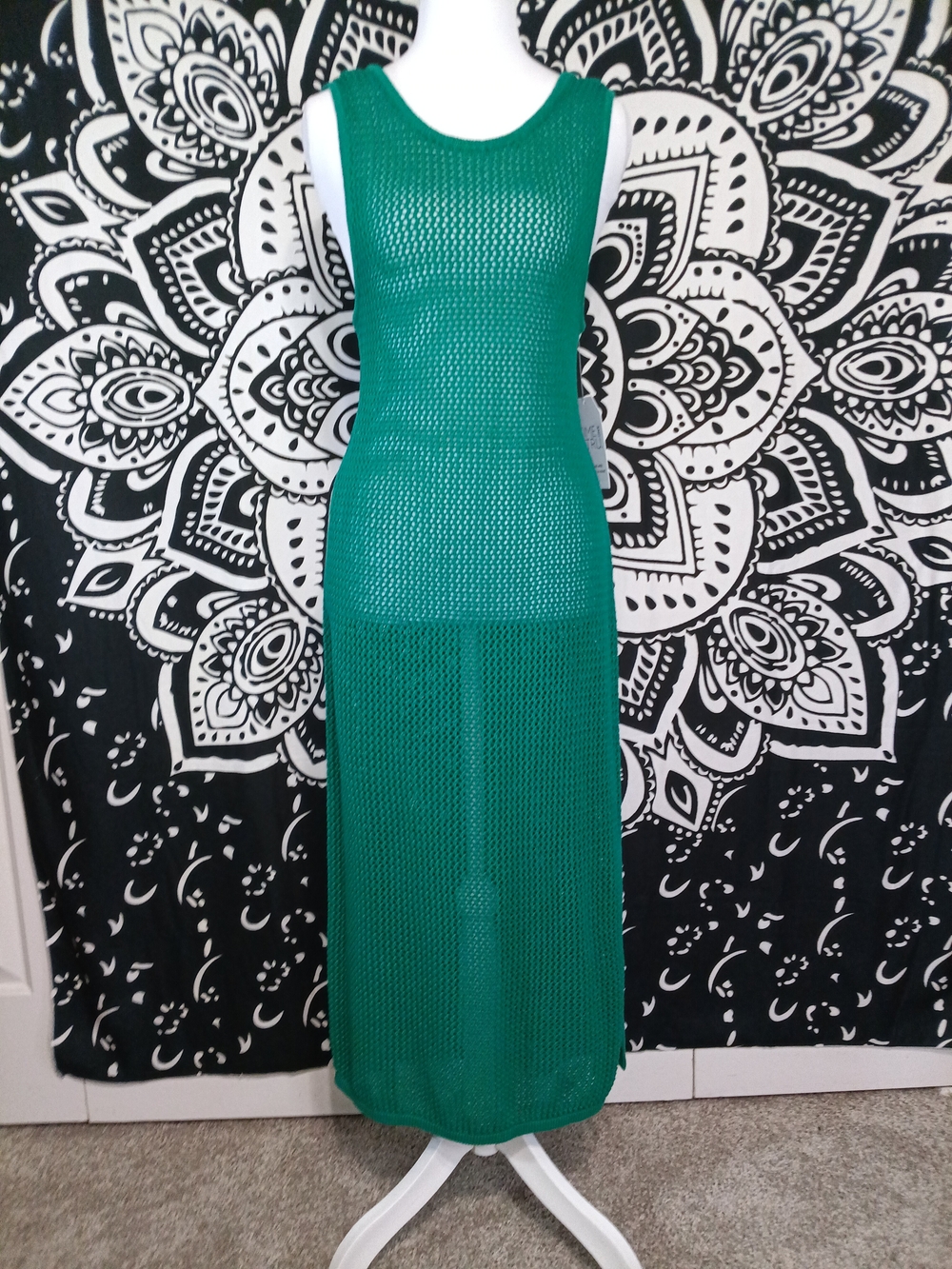 Time and Tru Teal Open-Knit Maxi Dress